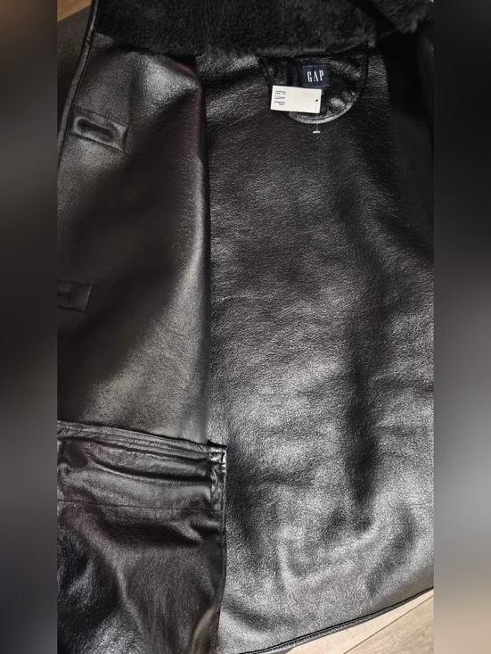 GAP Womens Nwt Recycled Black Sherpa & Vegan Leather Trim Jacket Sz L - Picture 9 of 10